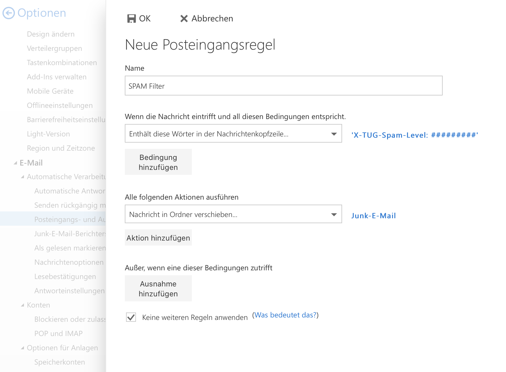 In Ordner Junk-E-Mail verschieben